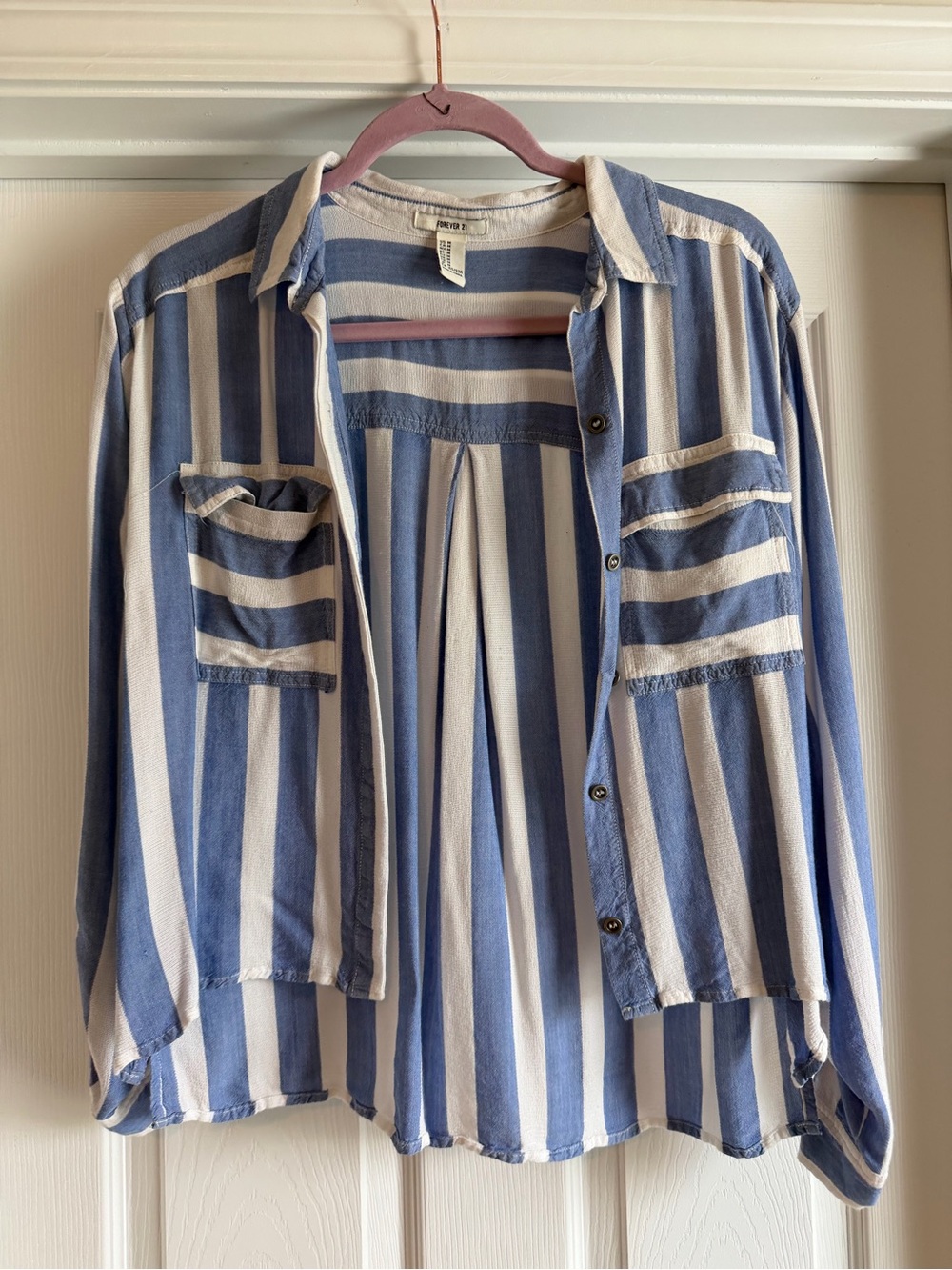 Blue & White Striped Button-Down Casual Relaxed Fit